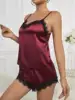 101953-614216.jpg Champagne couleur unie femmes glace soie pyjamas vêtements de nuit pyjama ensemble Satin Camisole Shorts coupe basse confortable décontracté été