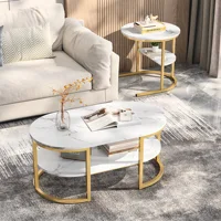 Ensemble de 2 tables basses Fangange, table de salon 2-en-1 avec espace de rangement, table de canapé moderne, ronde et rectangulaire en aspect marbre 2