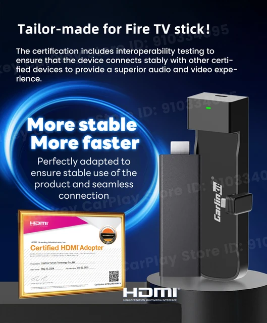 Adattatore HDMI CarlinKit Per Auto - Per Fire TV Stick E Gaming | Trasmissione HD 1080p, Plug & Play - Foto 3