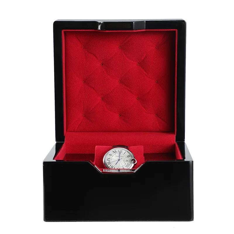 Scatola per Orologi Automatici di Lusso, Confezione Rettangolare Nera per Gioielli, Imballaggio di Alta Qualità con Cuscino in Velluto Rosso - immagine 2