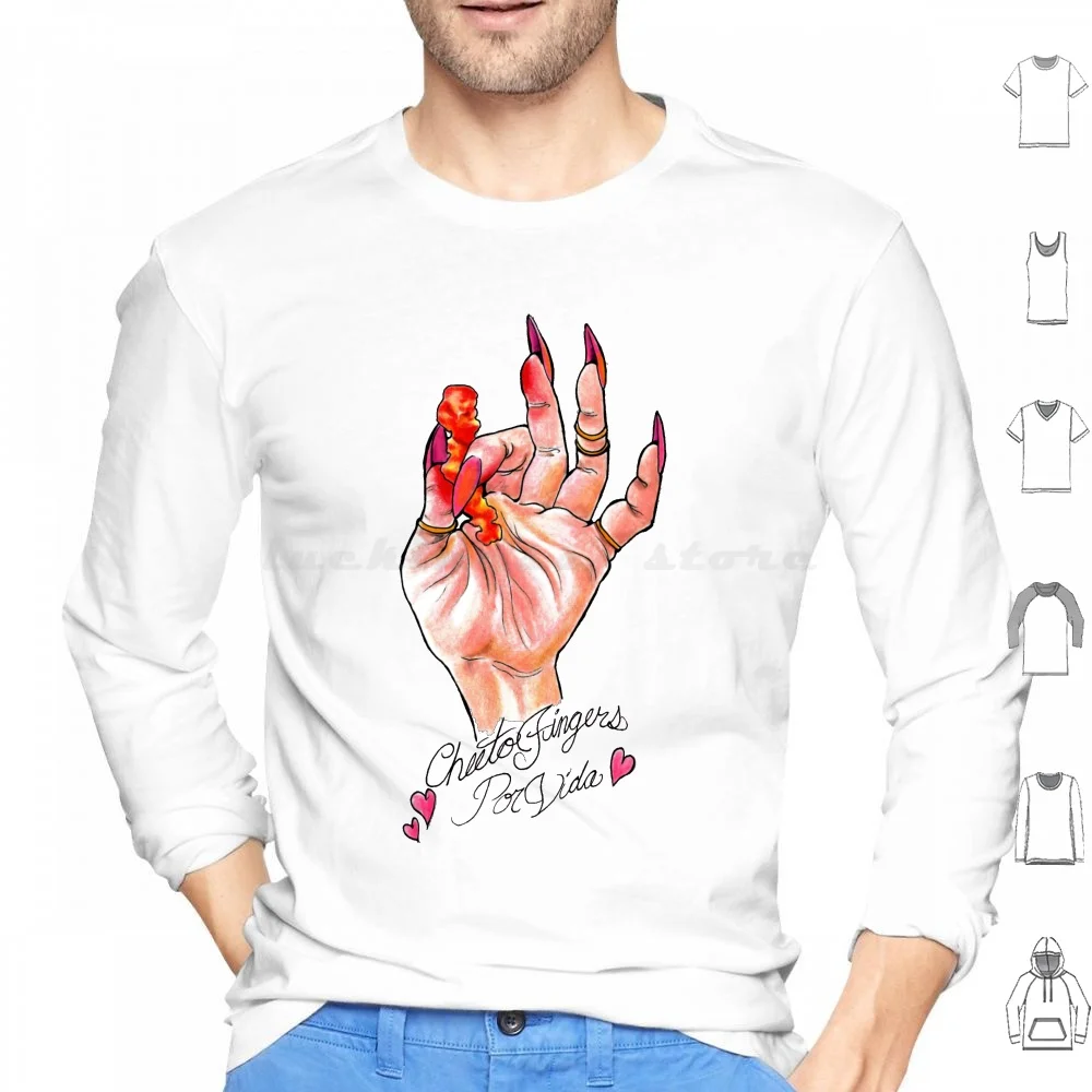 Hot Cheeto Fingers Por Vida Felpe Con Cappuccio Manica Lunga Cheeto Hot Cheetos Chips Piccante Latino Latina Unghie Flash Art