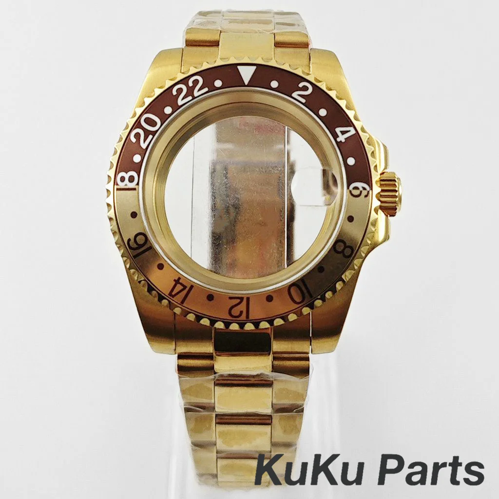 Gold 40MM Oyster Bracelet Sapphire Glass Waterproof Watch Case with 28.5mm Dial Compatibility