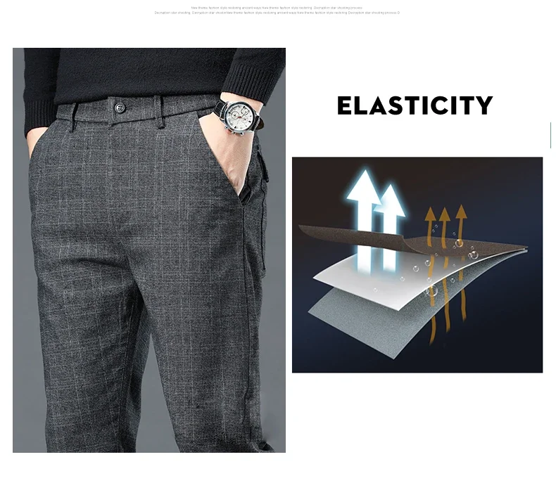 Description Picture 3 of itemBusiness Men Pants Spring Autumn Korea Cotton Comfortable Elastic Plaid Casual Fashion Trousers Male Clothing Suit Pant