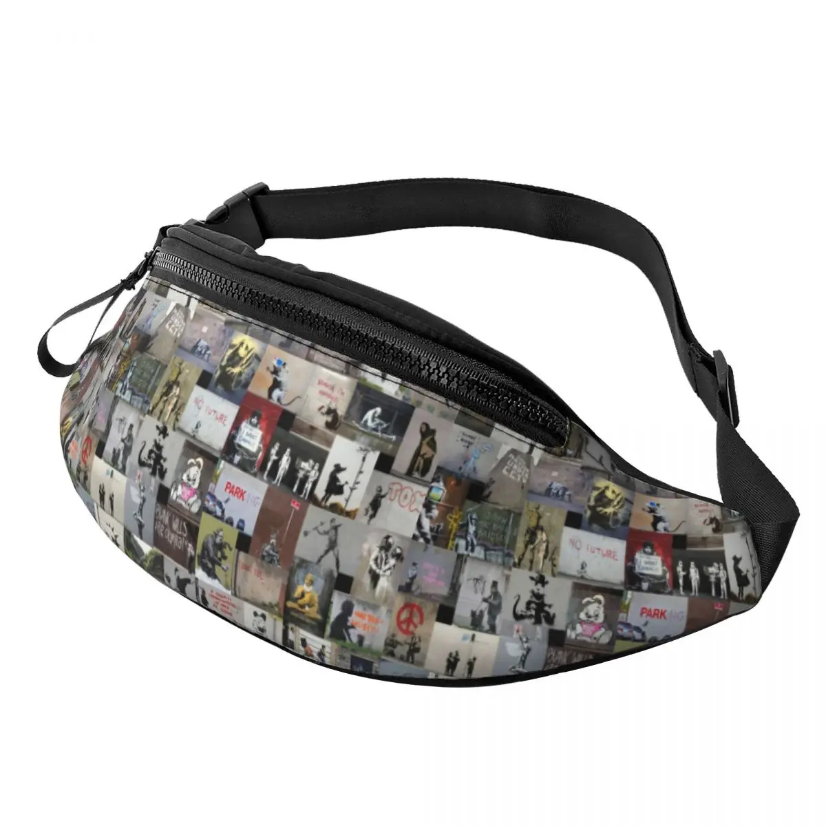 

England Banksy Graffiti Fanny Pack Women Men Custom Street Art Crossbody Waist Bag for Traveling Phone Money Pouch