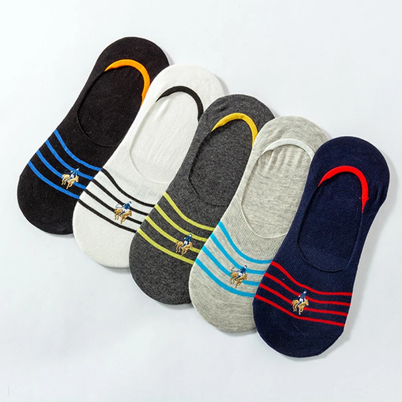 

5Pairs/Lot Brand Stripe Men Boat Socks Summer Autumn Non-slip Silicone Invisible Cotton Socks Happy Male Ankle Sock Slippers