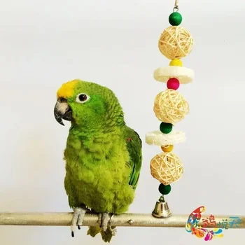 New Bird Pet Bites Toy Parrot Macaw Luffa Bell Swing Scratcher Climb Toys Cockatiel Colour Random 2
