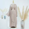 Ramadan Dubai Satin Plain 2 Piece Abaya Set Prayer Clothes Women Modest Muslim Sets Caftan Marocain Robe Femme Musulmane Kaftan
