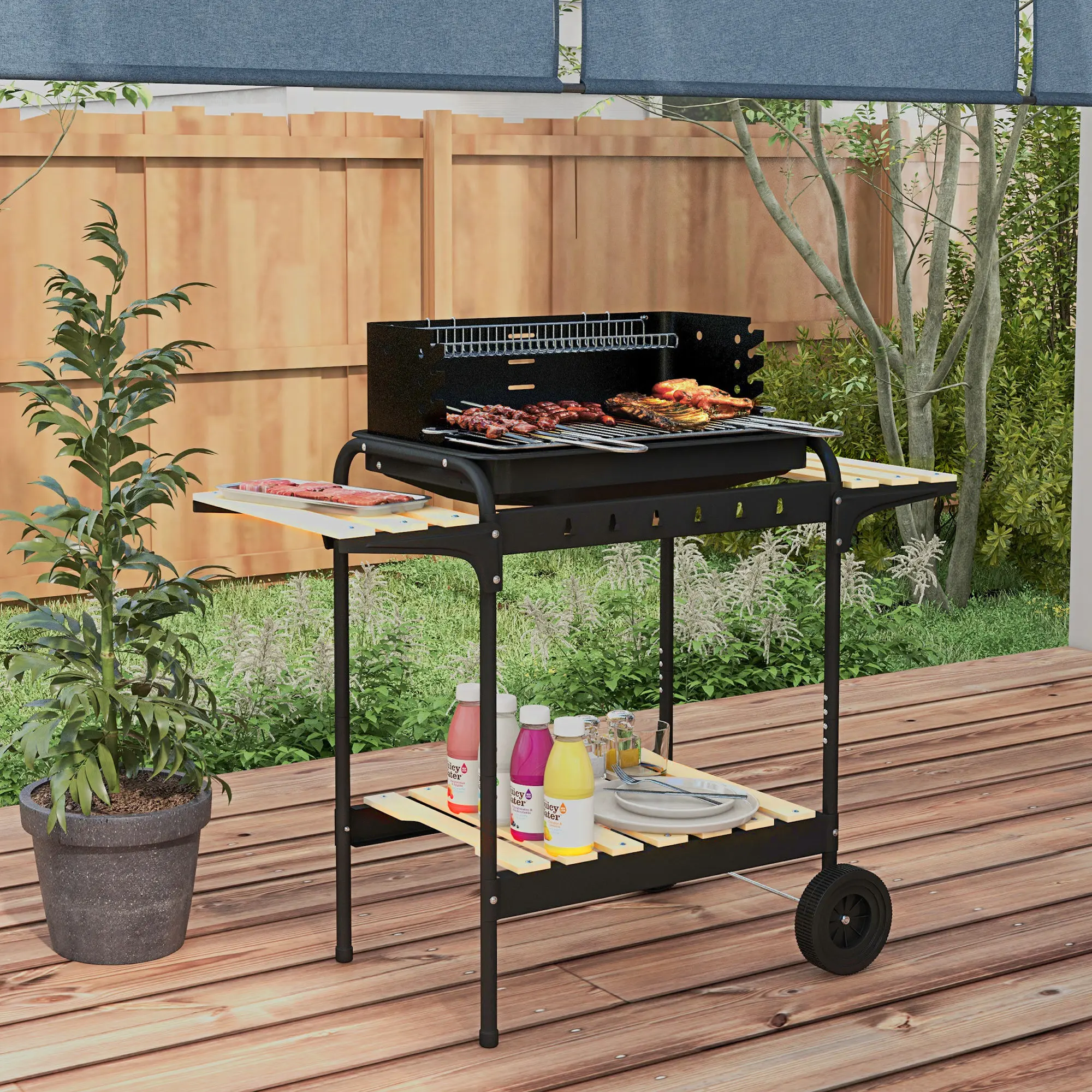 Outsunny Charcoal Barbecue BBQ Grill Trolley W/ 5-level Grill Height ...