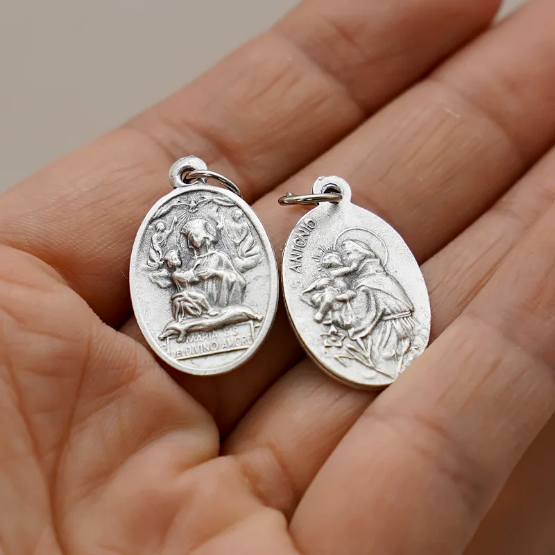 이탈리아 성모 마리아 신앙 메달, 팔찌 목걸이용 아연 합금 펜던트 2.2cm, 가톨릭 쥬얼리 제작 참