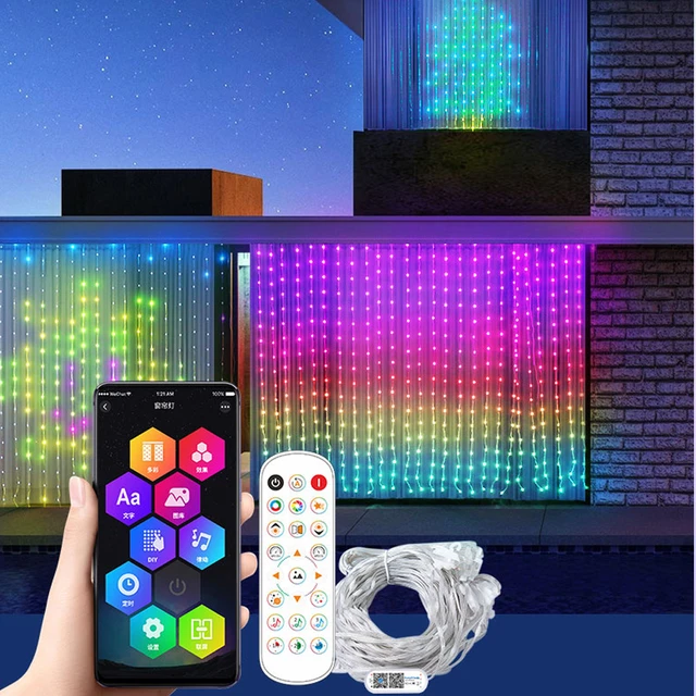 Cortina de luces LED RGBIC 400 con Bluetooth, iluminación inteligente para  exteriores, guirnalda de Navidad, decoración, festón programable, bricolaje  - AliExpress