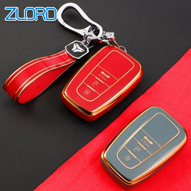 

2/3/4 Button TPU Gold Edge Remote Key Case Cover for Toyota Camry CHR Corolla RAV4 Avalon Land Cruiser Prado Prius 2017 - 2019