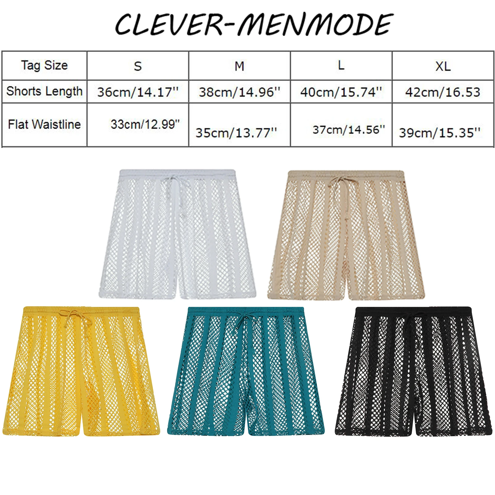 Men's Sexy Transparent Shorts Mesh Loose Breathable Sporty Lace-Up Mid Pants Sheer Striped Nightclub Sex Bottoms