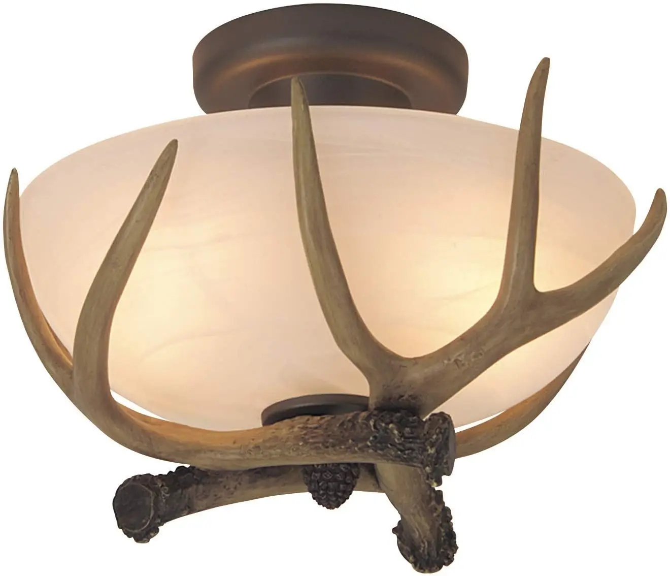 

Antler Alabaster Glass Semi Flush Mount Fixture Ceiling Lighting, 2-Light 120 Watts (9" H x 12" W), European Bronze Night light