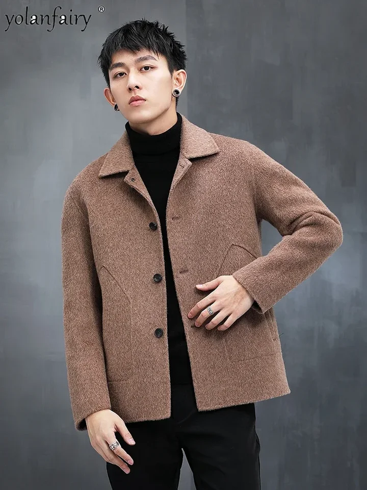 Pure Handmade Double Sided Cashmere Coat Men's Short Alpaca Wool