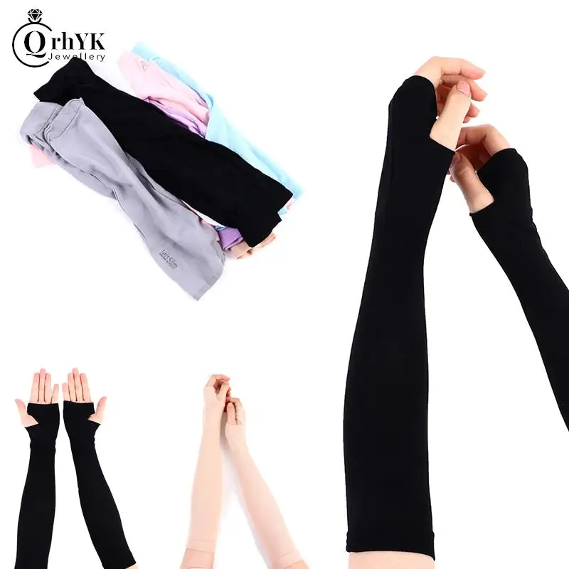 

1Pair Ice Silk Sleeve Sunscreen Cuff Arm Sleeves Anti-Slip Summer Men Women Gloves Outdoor Riding Uv Sun Protect