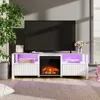 Modern LED Fireplace TV Stand for 75 Inch TV & 16 Color LED Light, Entertainment Center with Storage Cabinet, White Fireplace TV 1