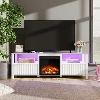 Modern LED Fireplace TV Stand for 75 Inch TV & 16 Color LED Light, Entertainment Center with Storage Cabinet, White Fireplace TV 1