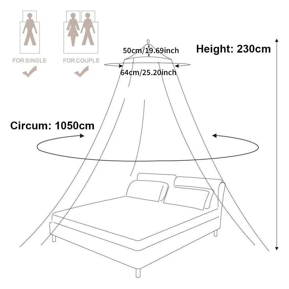 4 Colors Summer Elgant Hung Dome Mosquito Net for Double Bed Summer Polyester Mesh Fabric Home Bedroom Baby Adults Hanging Decor