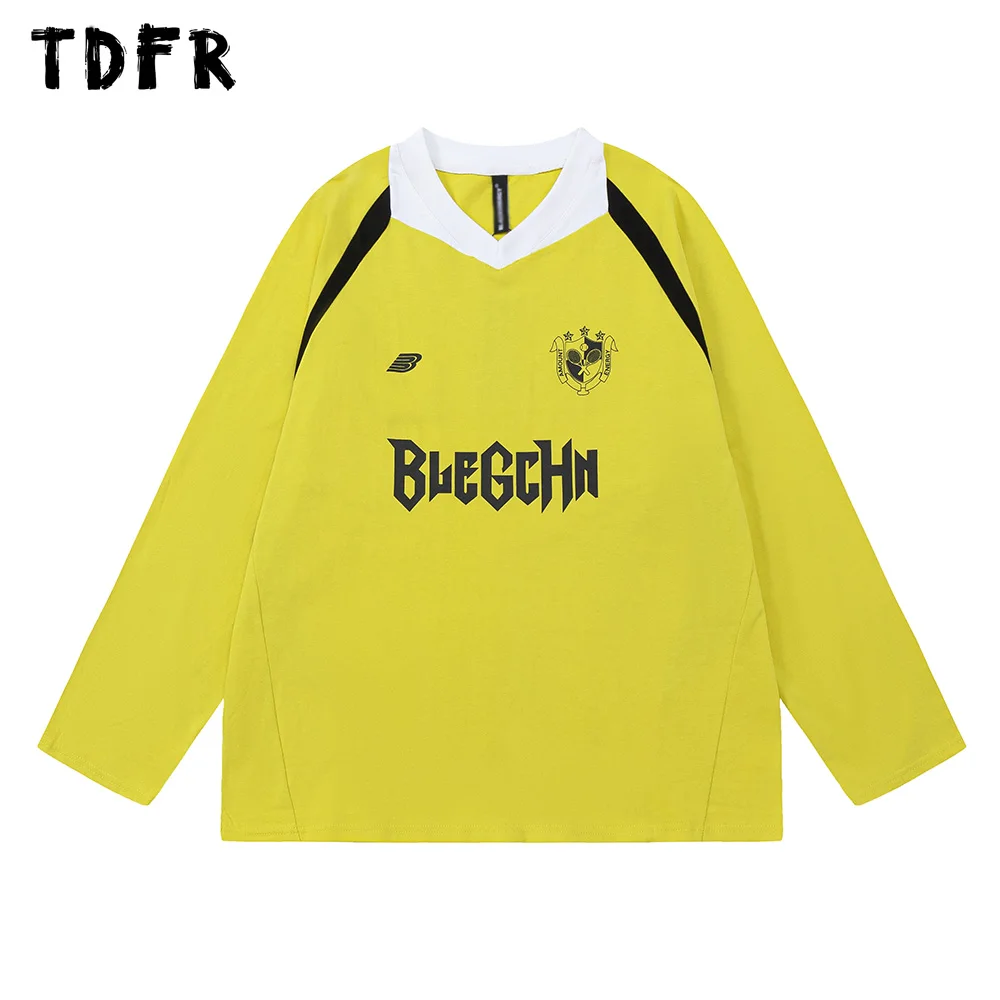 

Letter Double-sided Printed Long Sleeve T-shirt Mens Contrast Paneled Crew Neck Casual Loose Autumn Tshirt Men