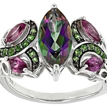 눈부신 불 오팔 미스틱 토파즈, 자수정 반지, 결혼 약혼 주얼리