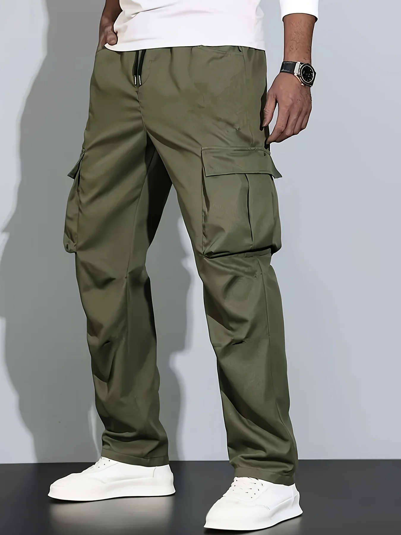 2024 new men's workwear pants, European and American men's loose straight casual pants, men's workwear pocket pants 3