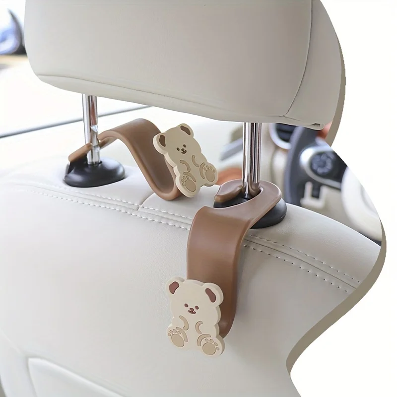 Cartoon Headrest Hooks for Purses and Bag Car Back Seat Headrest Hanger Vehicle Cute Bear Bunny Storage Hook Universal Organizer