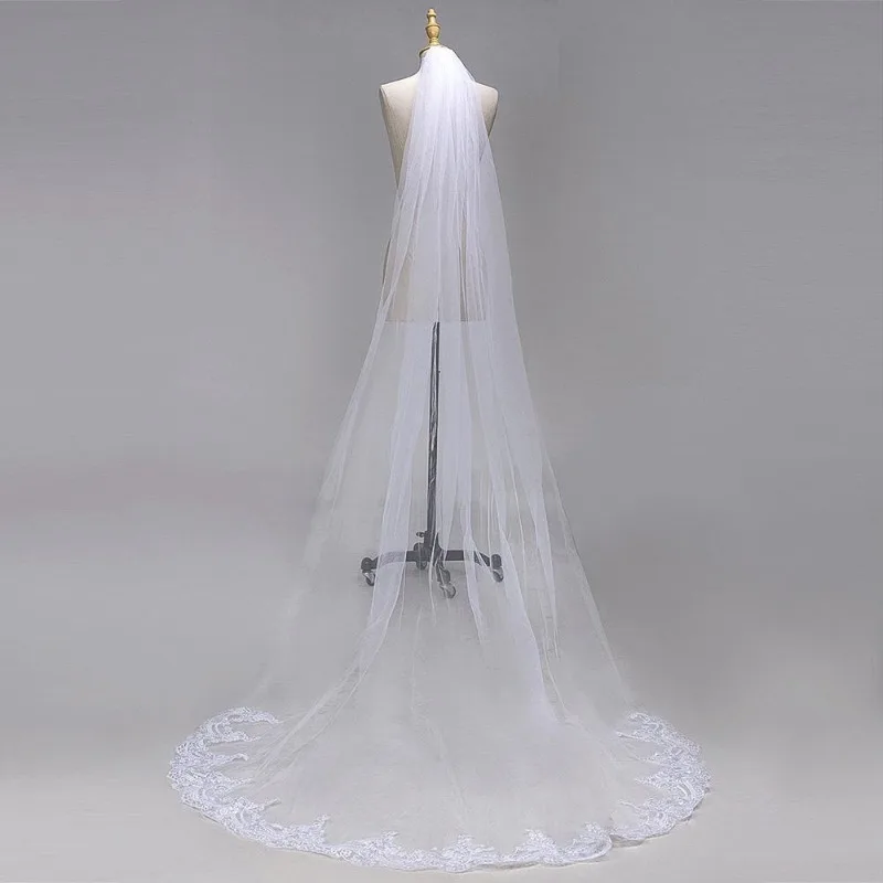 

New Bridal Veil Wedding Accessories with Long Tail Veil Simple French Lace Photo Veils