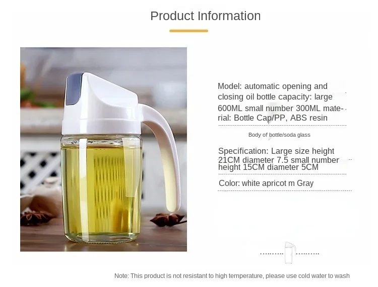 Description Picture 4 of itemHousehold kitchen large-capacity 1000ml dustproof glass oil bottle with automatic opening and closing