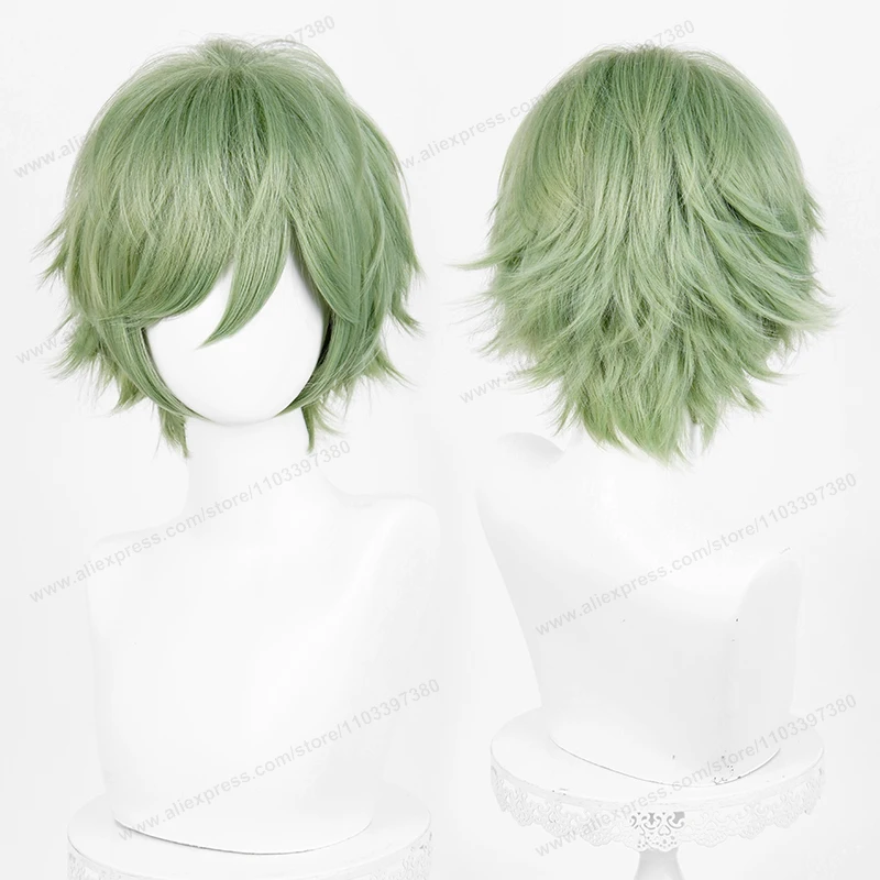 Anime Upgraded 32cm Short Flipped Ends Cosplay Wig Green Blue Purple Pink Man Women Heat Resistant Synthetic Hair
