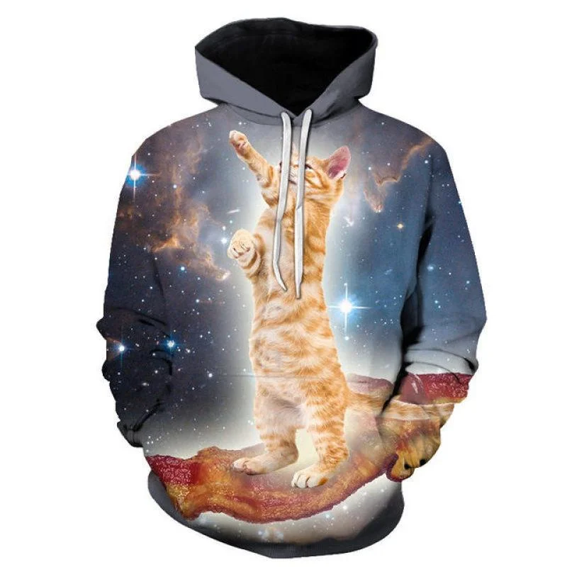 thumbnail image 1 of Sudadera con capucha con estampado de gato estrellado divertido para hombre, jerséis casuales con capucha y estampado de gato en 3D, novedad, sudaderas, tops, ropa de calle para hombre, 1 of 5