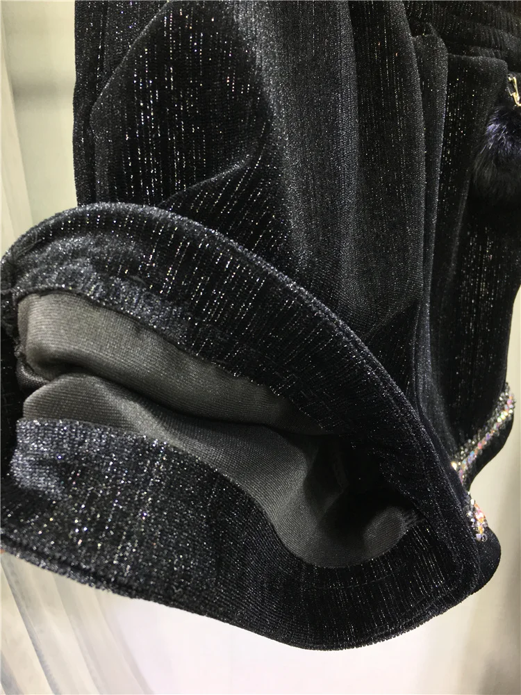 High Quality Beading Women Shorts Pleuche Autumn Winter All-match Elastic Waist Black Boots Pants Thicken Wide Leg Shorts Lady