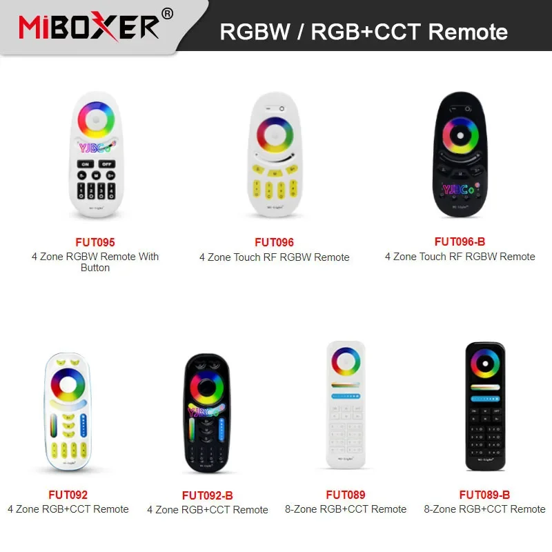 Miboxer 2.4G RGBW / RGB+CCT LED Light Controller 4-Zone or 8-Zone Wireless Remote Milight 3V Dimmer Bulb Lamp Switch milight
