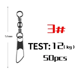 Premium Fishing Connector Set - 50 Stainless Steel Rolling Swivel Snap Clips - Ring-Silver (Size 3)