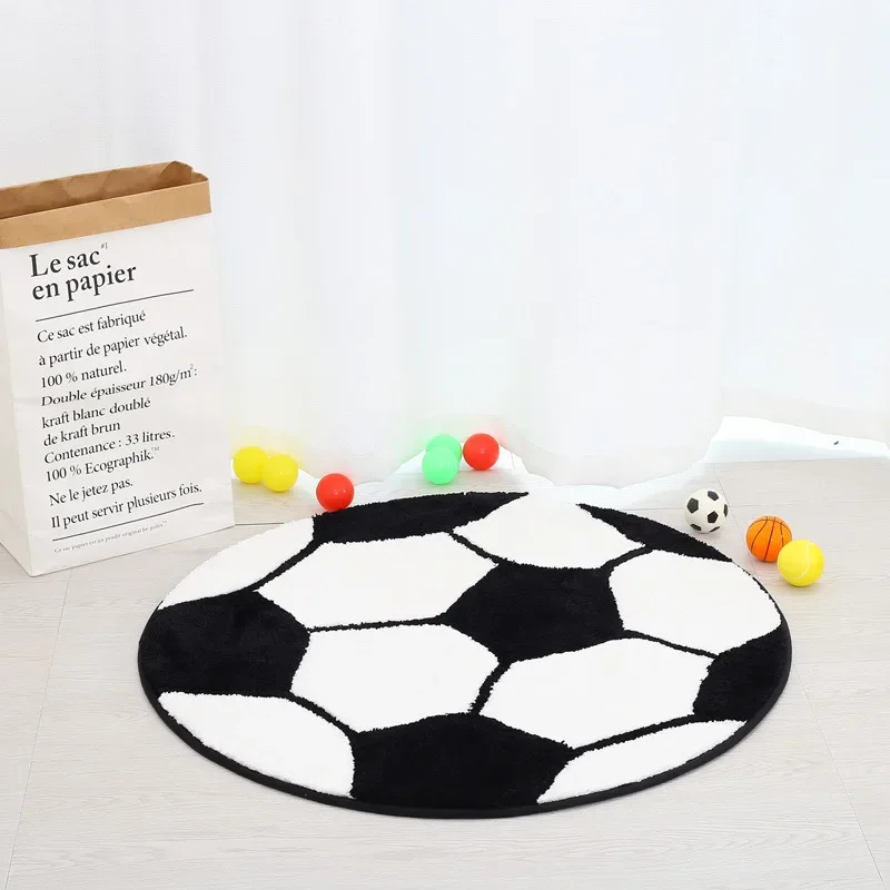 3D Polyester Anti Slip Ball Round Fluffy Carpet Computer Chair Pad Football Basketball Living Room Mat Children Bedroom Rugs