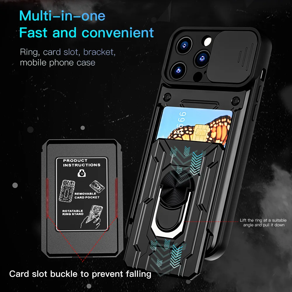Peatkop Shockproof Case for iPhone 14 Pro Max 14Plus SE 2022 Card Bag Camera Protection Ring Phone Cover for iPhone 11 12 13 Pro 2