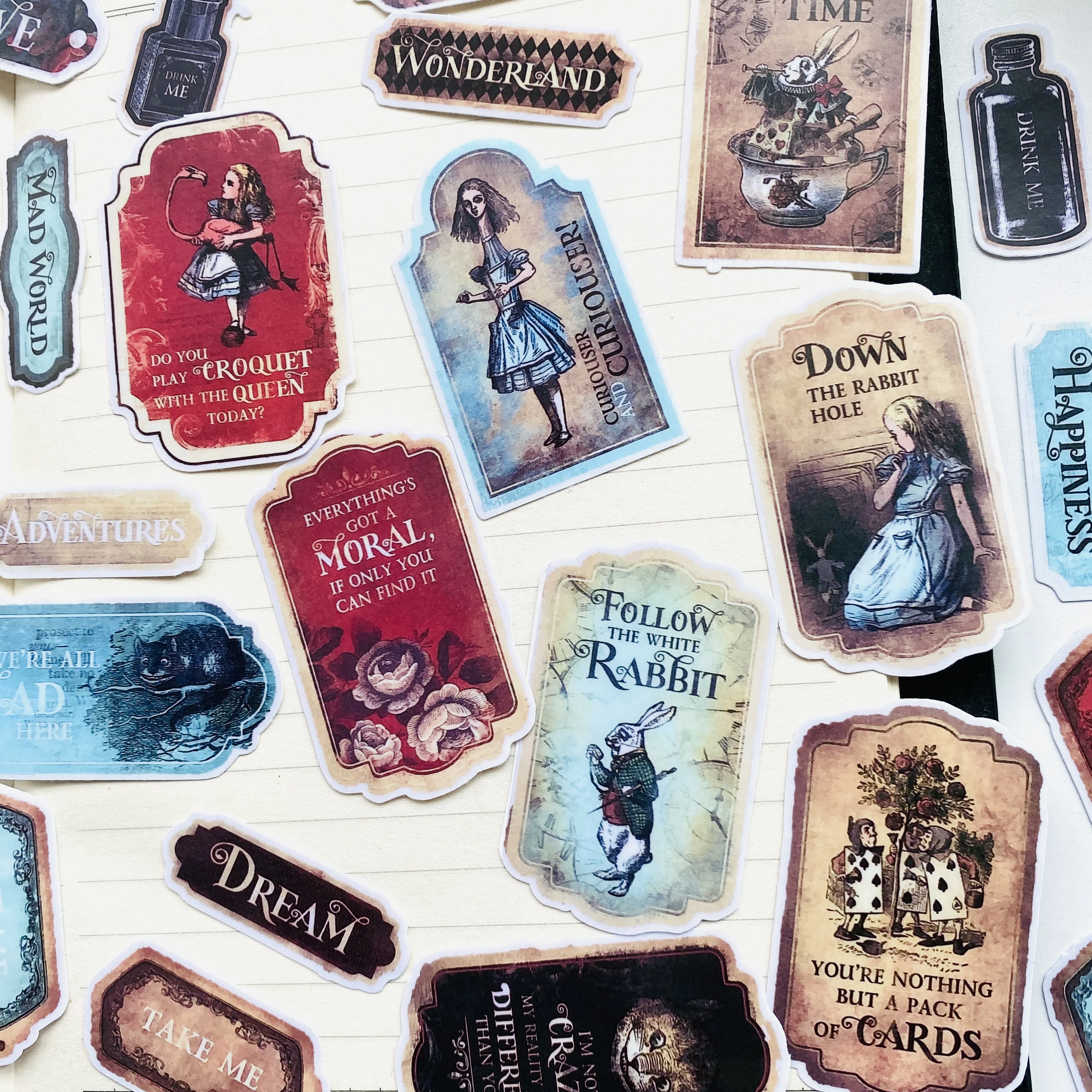 Cartoon Stickers Decorative Stickers Self Adhesive Stickers Custom Stickers Stationery Stickers Anime Stickers Paper Stickers Adhesive Stickers Decorative Labels Stickers 42Kinds Vintage Girl In Wonderland Theme Stickers DIY Scrapbooking Collage Phone Diary Album Happy Plan Gift Seal Decoration