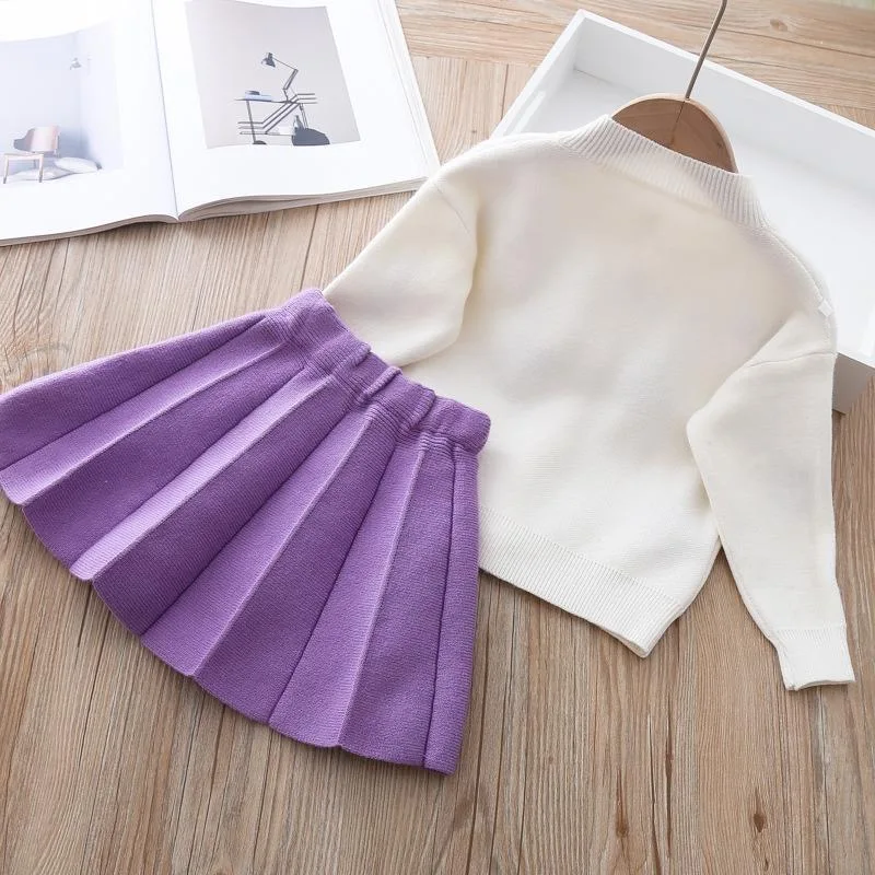 New Toddler Girls Clothing Set Spring Cartoon Strawberry Thicken Fleece Sweater Coat + Skirts 2Pcs Suit For Kids Outfit