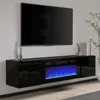 Floating TV Stand with 36" Electric Fireplace, High Gloss Finish Wall Mounted Fireplace Entertainment Center with Storage 1