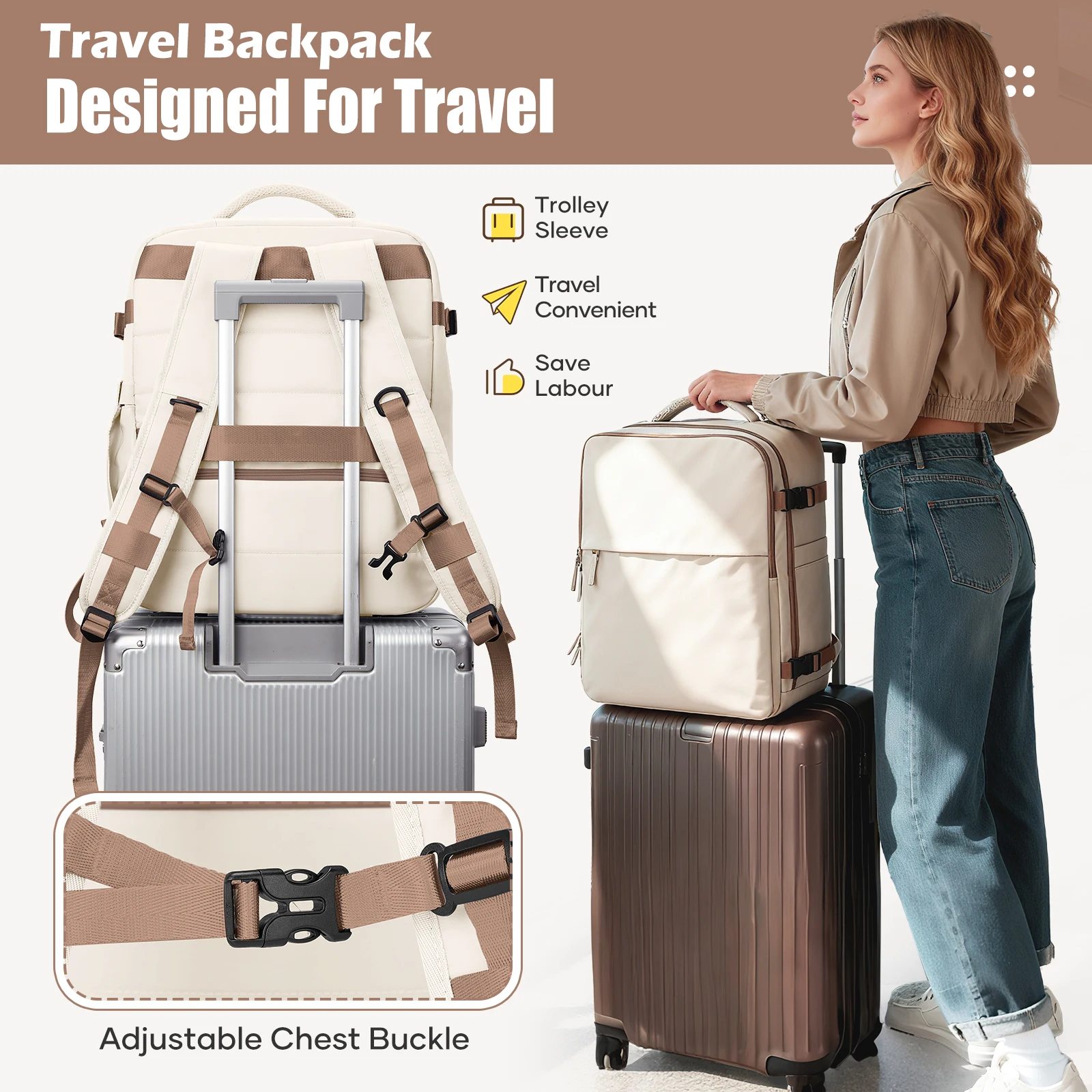 Vacuum Compression Backpack, Hand Luggage Travel Backpack for Easyjet Cabin Bag 45x36x20,Laptop Backpack for Women/Men Schoolbag