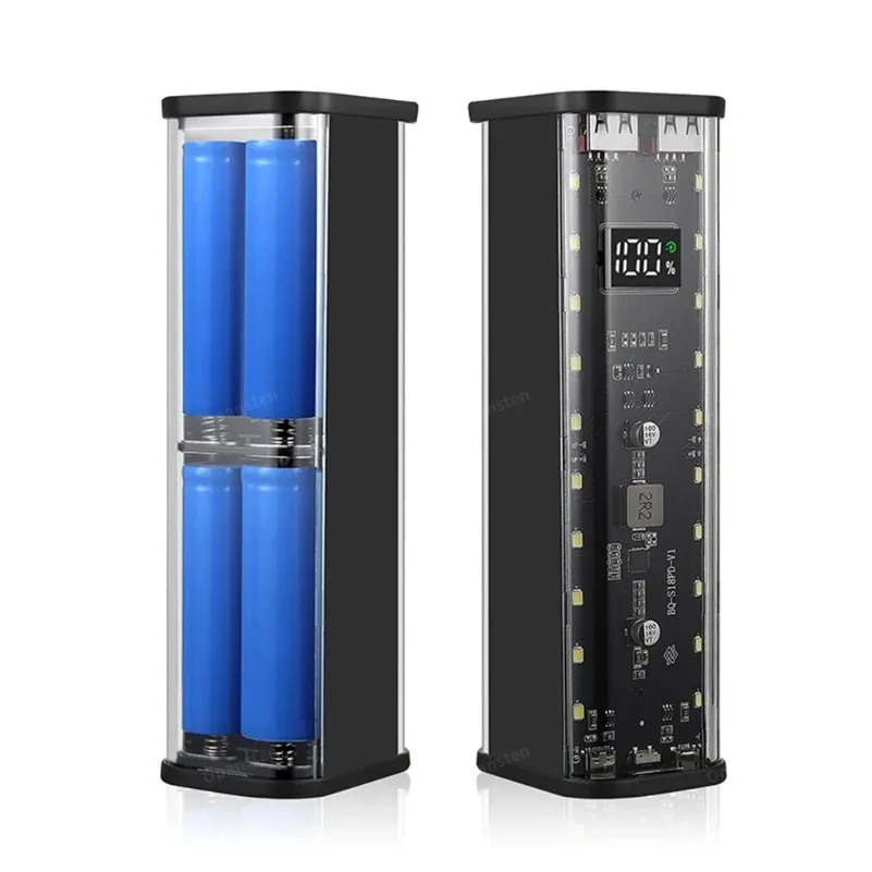 8*18650 Power Bank Case 22.5W Fast Charging LED USB C + Micro USB Port Battery Storage Box For iPhone Samsung