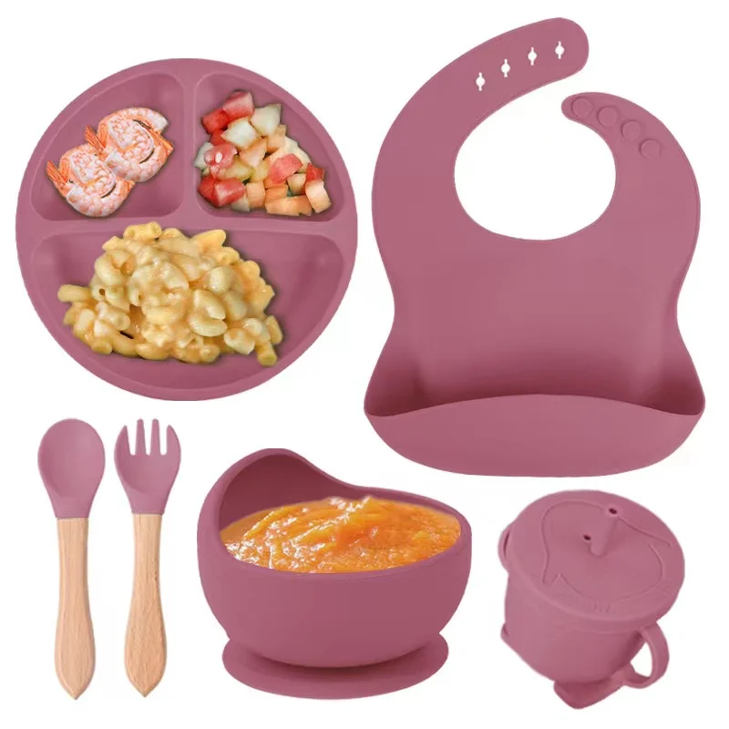 Children's Dishes Set Baby Silicone 6/8-piece Tableware Set Suction Cups Forks Spoons Bibs Straws Cups Mother and Baby Supplies silicone meal set silicone feeding set baby tableware set