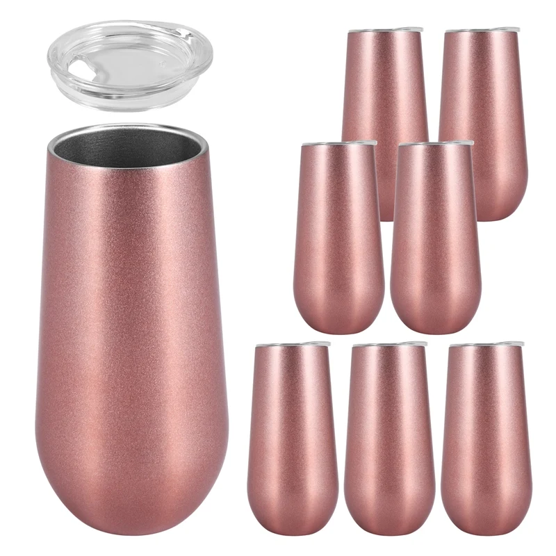 

8 Packs Stemless Champagne Flutes Wine Tumbler, 6 OZ Double-Insulated Wine Tumbler With Lids Unbreakable Cocktail Cups