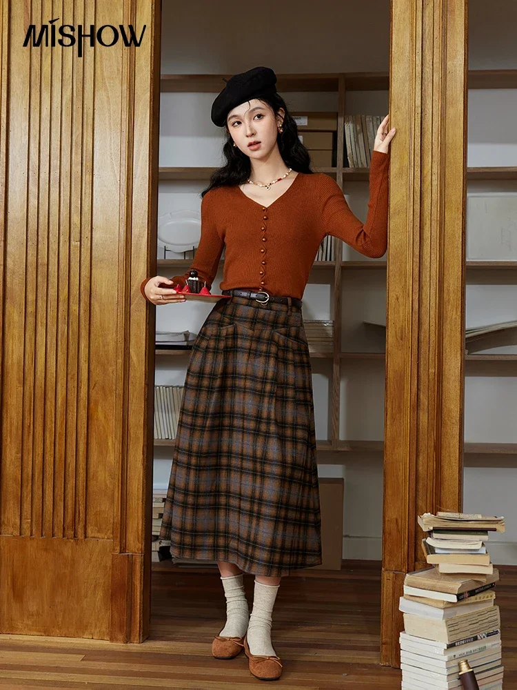 スカート Classic Suede Plaid Pleated Midi Skirt Brown MUSINSA | PLACE STUDIO Classic Suede Plaid Pleated Midi