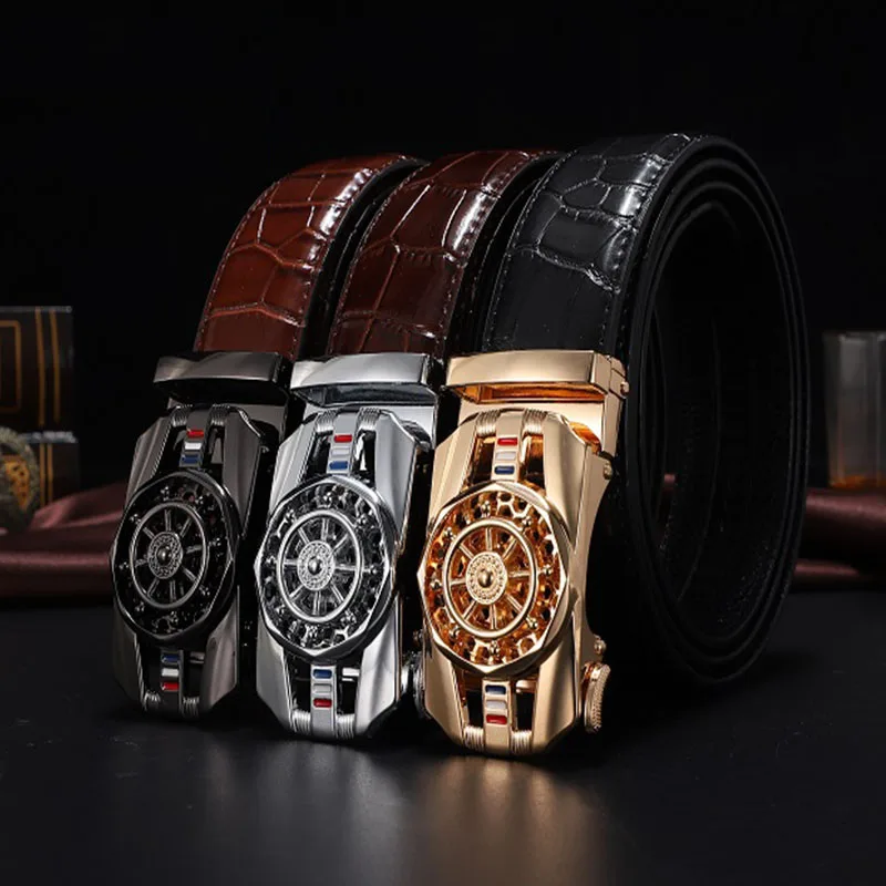 Men Genuine Leather Belts High Quality Brand Luxury Business Work Automatic Buckle Belts for Men Fashion Black Belt ZD121