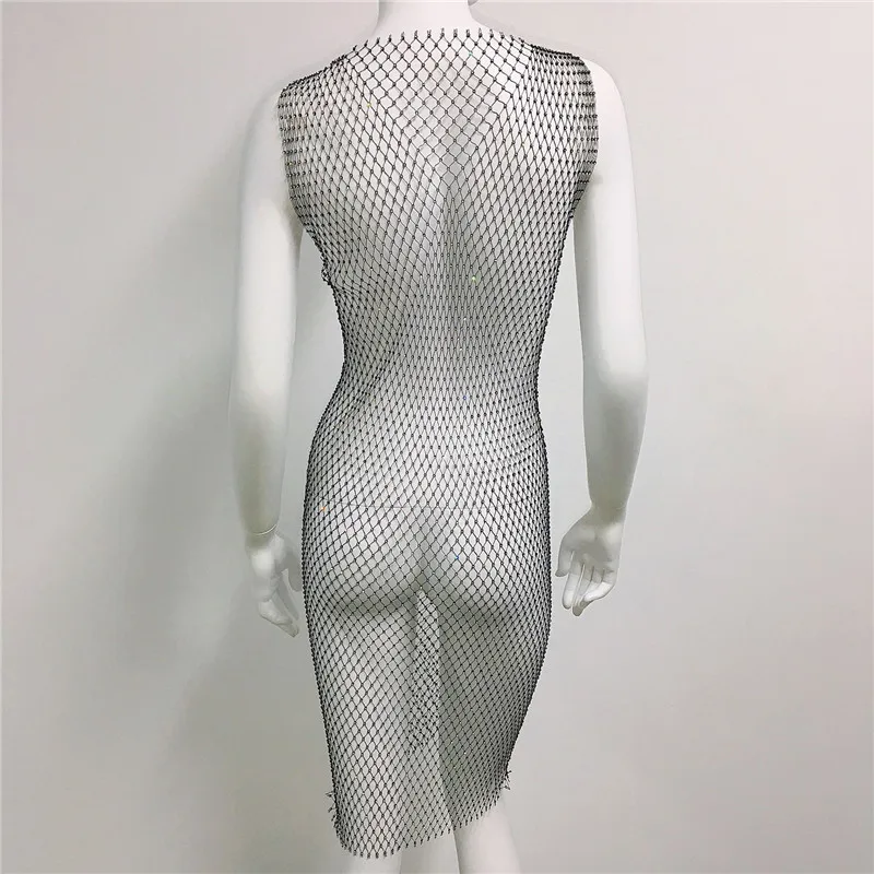 2023new European and American women's hot selling fishnet diamond dress sexy fishnet rhinestone swimsuit fishnet dress for women -S969a793283734cd09508fac4f8a65a1c5