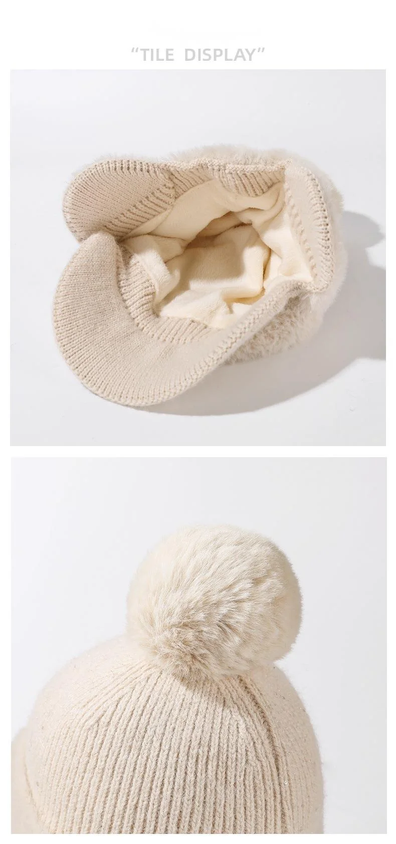 Nuovo berretto da baseball invernale in pelliccia di visone con protezione per le orecchie in pelliccia di coniglio per le donne, moda coreana, tinta unita, semplice cappello lavorato a maglia con palline di lana_voghion.com