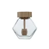 100ml/220ml/380ml Bamboo Wood Cover Hexagonal Glass Jar with  Stirring Dipper Hexagon Honey Container Storage Bottle 4