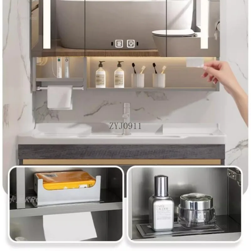 Stainless Steel Smart Bathroom Mirror Cabinet with Light Bathroom Furniture Wall Body Sensor Mirror Cabinet with Towel Bar