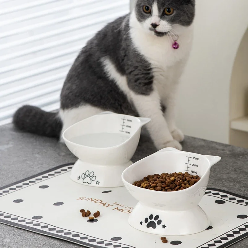 

Kitty Cat Bowl Pet Food Bowls Porcelain Dogs Feeder Bowls Protect Neck Tall Feet Bowl Ceramic Pet Bowl Mat Puppy Water Bowls