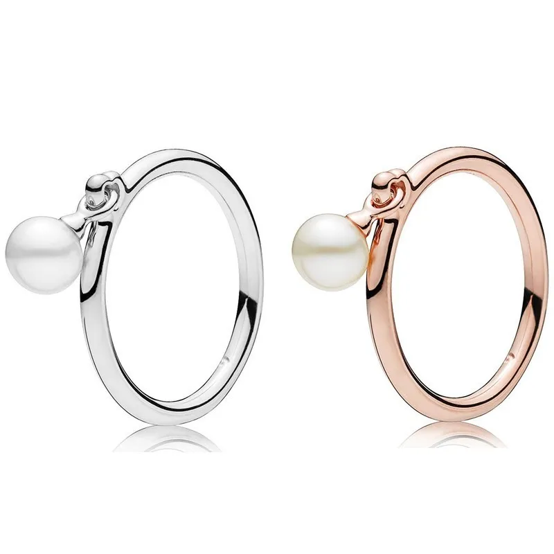 

Authentic 925 Sterling Silver Sparkling Rose Gold Contemporary Pearl Ring For Women Wedding Party Europe Fashion Jewelry